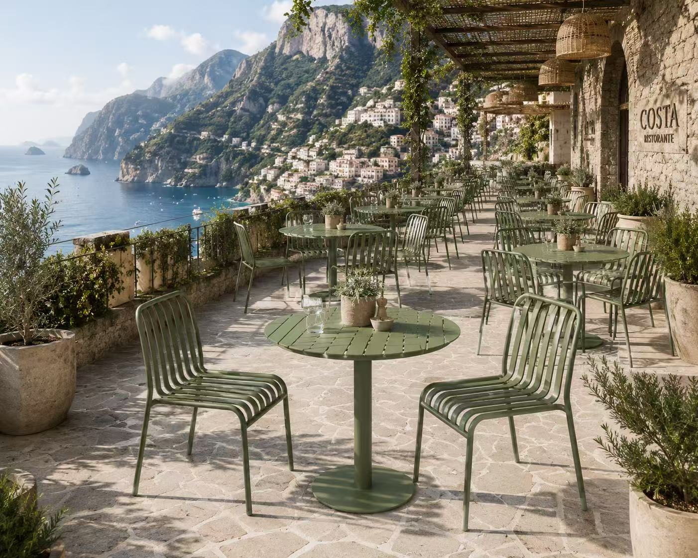 Close-up architectural detail of VILU outdoor furniture